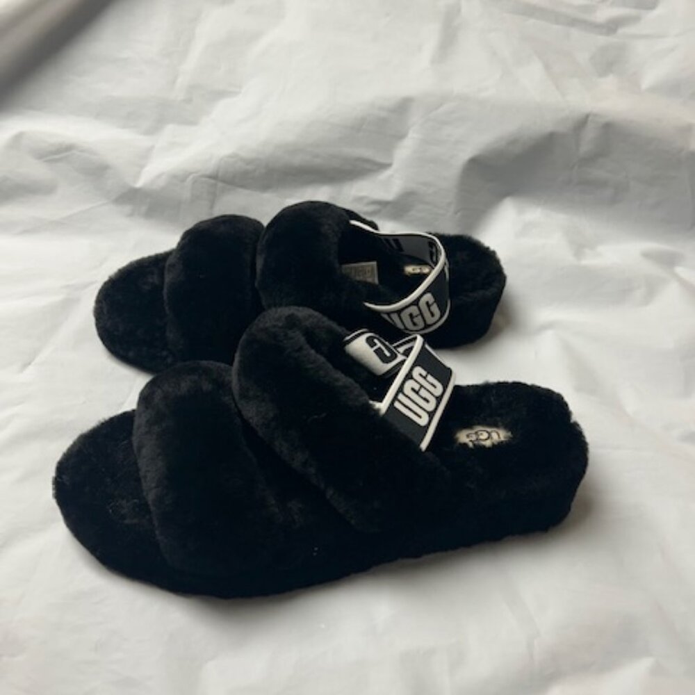 UGG  Black 'oh Yeah' Fur Sandals